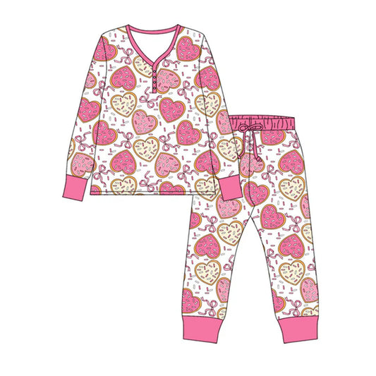 Preorder(moq 5) Adult Women Sprinkles Hearts Bows Top Pants Valentine Pajamas Sets 10.9
