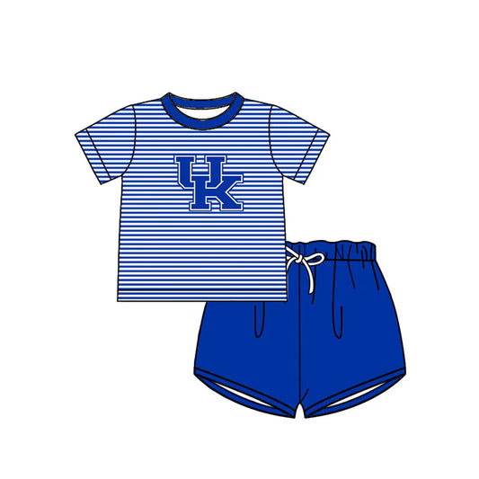 Preorder (moq 5)Baby Boys Blue Stripe UK Top Shorts Team Clothes Sets 12.15