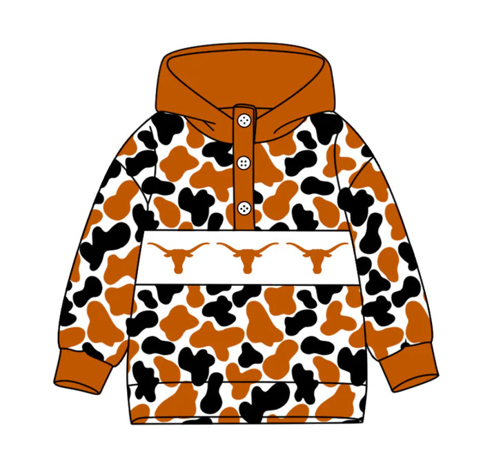 Preorder(moq 5)Baby Boys Black Khaki Camo Bull Skulls Team Button Hoodies Top 10.11