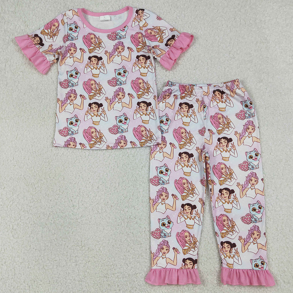Baby Girls Pajamas Cartoon Demon Hunters Top Ruffle Pants Pajamas Sets GSPO2248 1.1