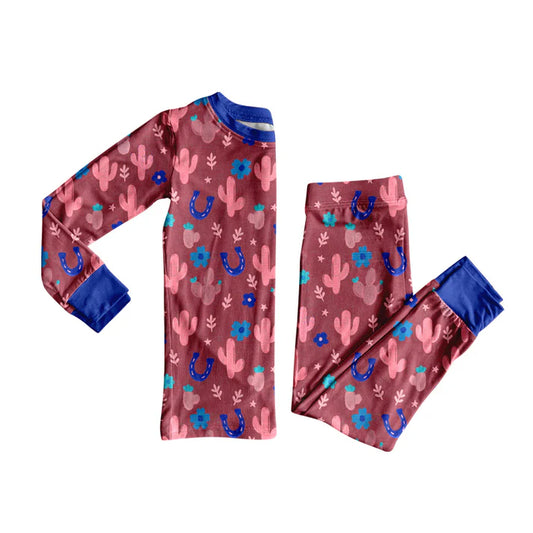 Preorder(moq 5) Baby Girls Western Cactus Top Pants Lounge Wear Pajamas Sets 8.12
