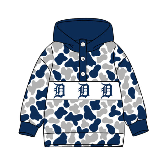 Preorder(moq 5)Baby Boys Blue Grey Camo Team Button Hoodies Top 10.11