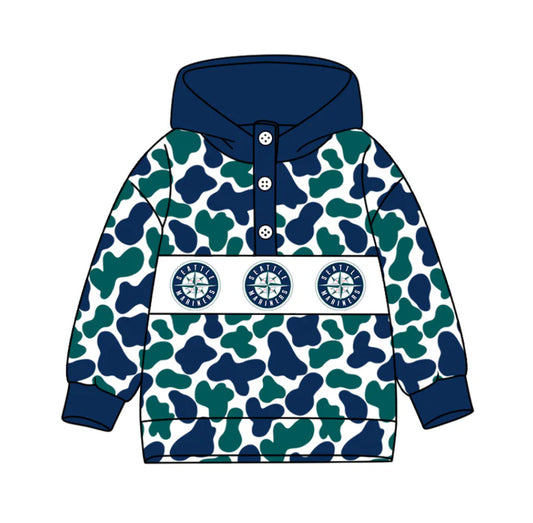 Preorder(moq 5)Baby Boys Blue Green Camo Seattle Team Button Hoodies Top 10.11