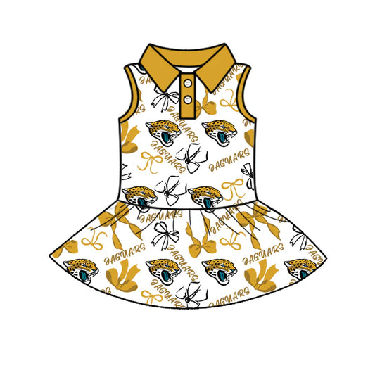 Preorder (moq 5)Baby Girls Sleeveless Bows Plaid Eaguars Button Team Knee Length Dresses 6.30