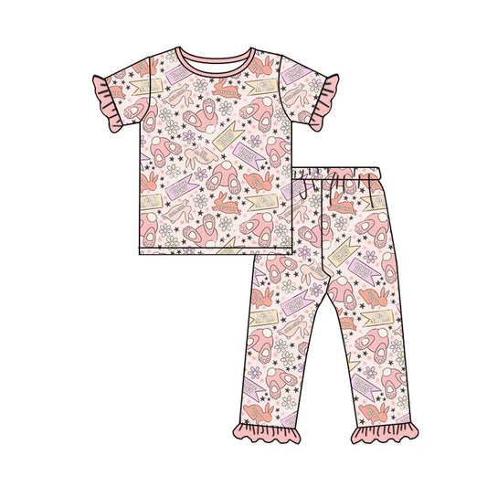 Preorder (moq 5)Baby Girls Rabbits Flowers Top Ruffle Pants on the Hunting Pajamas Sets 11.26