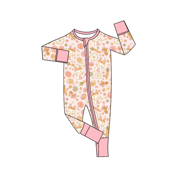 Preorder (moq 5)Baby Girls Carrots Rabbits Eggs Easter Two Way Zip Convertible Rompers 11.10