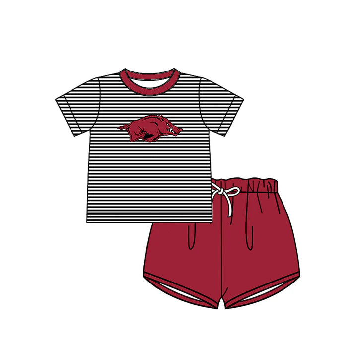 Preorder (moq 5)Baby Boys Black Stripe Red Bulls Top Shorts Team Clothes Sets 12.15