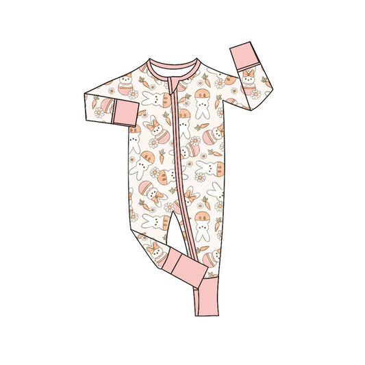 Preorder (moq 5)Baby Girls Carrots Rabbits Easter Two Way Zip Convertible Rompers 11.10