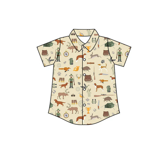 Preorder(moq 5) Baby Boys Deer Dogs Hunting Button Shirts Top 10.24