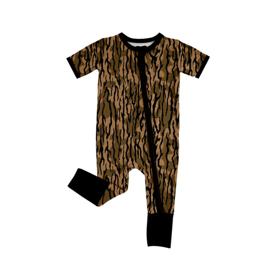 Preorder (moq 5)Baby Boys Short Sleeves Brown Bottomland Camo Zipper Rompers 5.19