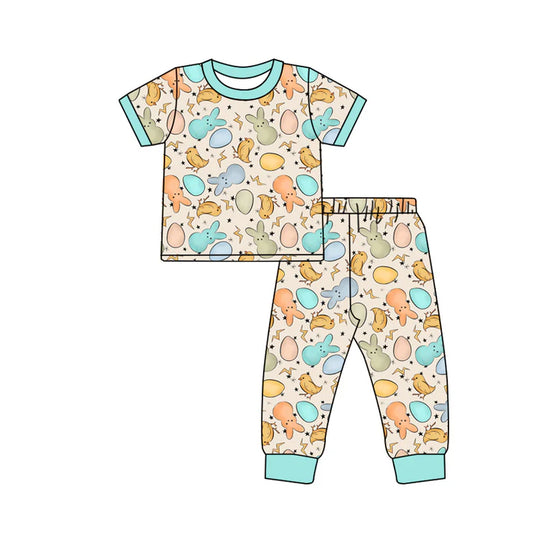Preorder (moq 5)Baby Boys Colorful Rabbits Eggs Top Pants Easter Pajamas Sets 11.26