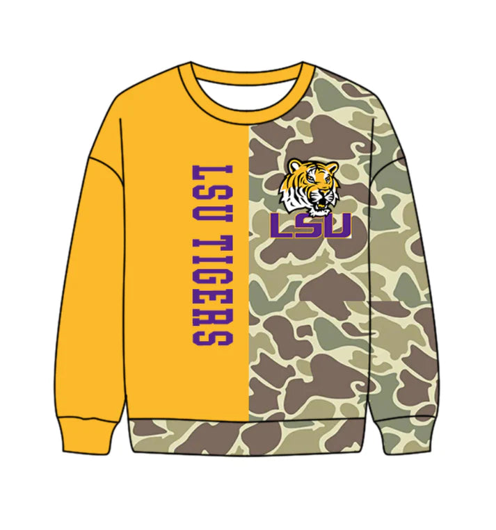 Preorder(moq 5) Baby Boys Long Sleeve Camo LSU Tiger T-shirts Top 10.17