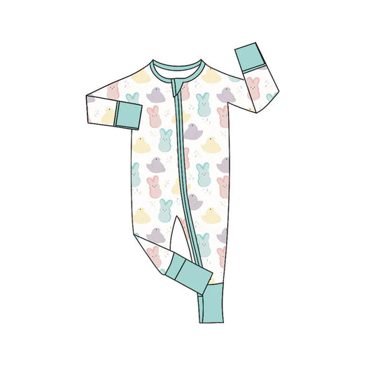 Preorder (moq 5)Baby Girls Colorful Rabbits Chicks Easter Two Way Zip Convertible Rompers 11.10