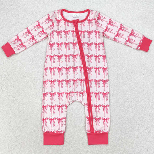 Baby Infant Girls Rompers Pink Bows Zip Long Sleeve Rompers LR1035