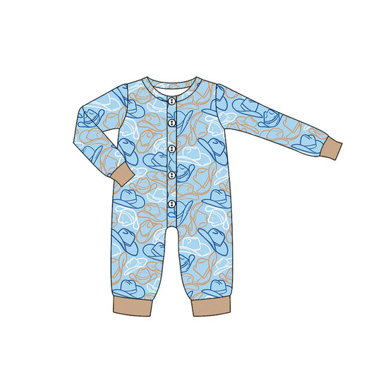 Preorder (moq 5)Baby Boys Western Hats Buttons Long Sleeves Rompers 6.9
