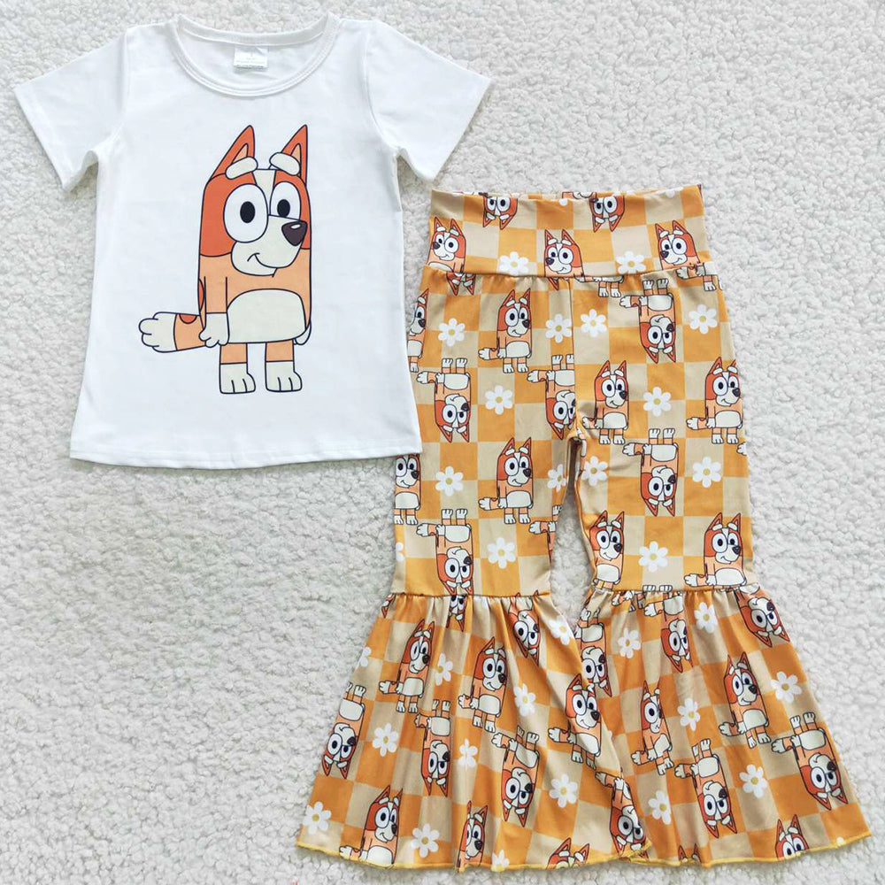 Hot Sale Girls Clothes Cartoon Print Bell Bottom Outfits GSPO0860