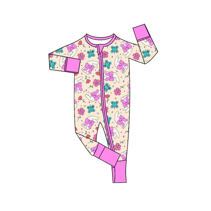 Preorder (moq 5)Baby Girls Butterfly Rabbits Easter Two Way Zip Convertible Rompers 11.10
