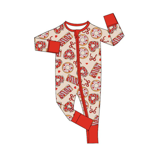 Preorder (moq 5)Baby Girls Red Bows Donuts Valentine Zipper Footie Rompers 10.9