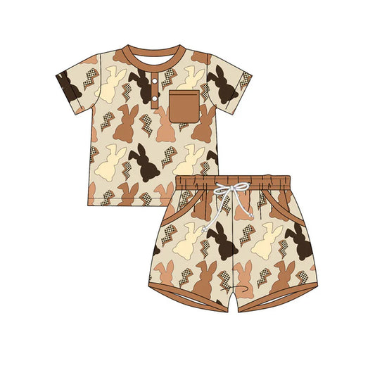 Preorder(moq 5) Baby Boys Rabbits Lightnings Button Top Pocket Shorts Easter Clothes Sets 10.22