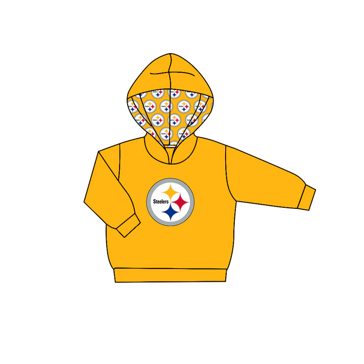 Preorder (moq 5)Baby Boys Yellow Long Sleeve Stars Steelers Team Hoodies Top 7.21