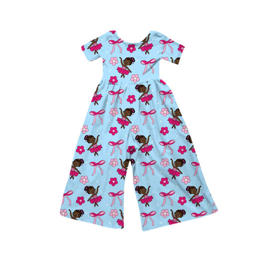 Preorder (moq 5)Baby Girls Short Sleeve Bows Flowers Princess Flare Pant Jumpsuits 12.15