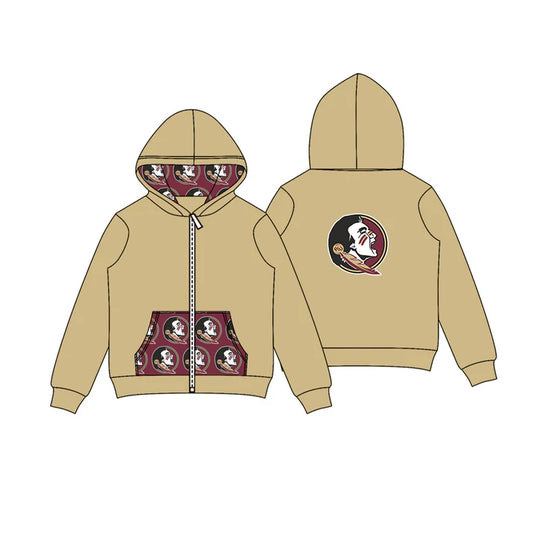Preorder (moq 5)Baby Boys Khaki FSU Team Pocket Zipper Hoodies Tops 8.2