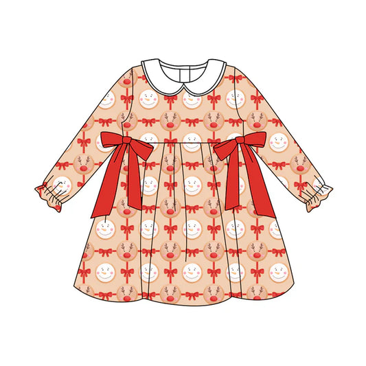 Preorder (moq 5)Baby Girls Christmas Reindeer Bows Ruffle Knee Length Dresses 8.11