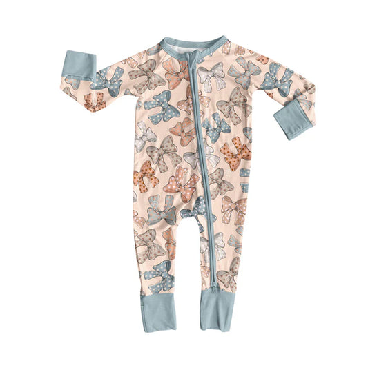 Preorder moq 5 Baby Infant Boys Long Sleeves Polka Dots Bows Plaid Zipper Romper 7.14