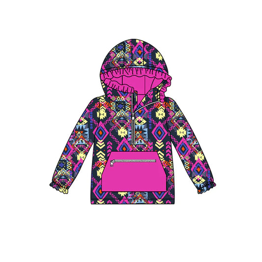 Preorder (moq 5)Baby Girls Aztec Western Zip Hooded Pullovers Tops 8.7