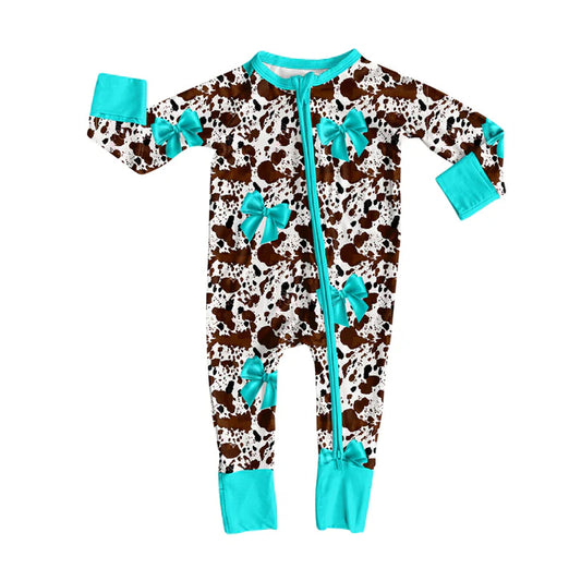 preorder(moq 5)Baby Infant Boys Long Sleeves Cow Print Bows Zipper Rompers 7.31