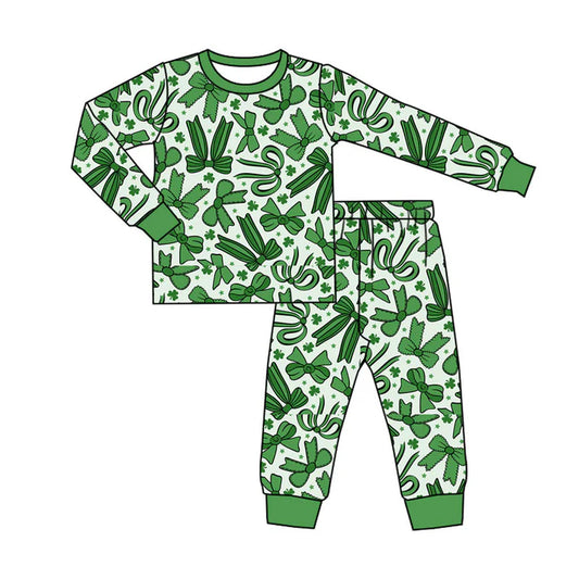 Preorder (moq 8)Baby Boys Bows Clovers Top Pants St Patrick Pajamas Sets 9.20