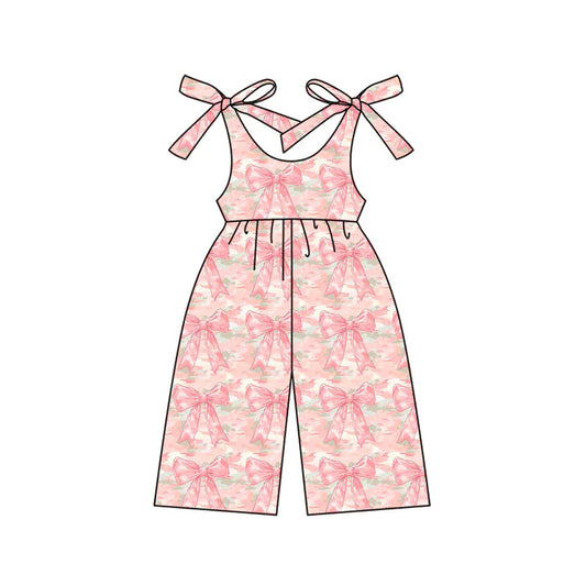 Preorder (moq 5)Baby Girls Bows Sleeveless Peach Camo Bows Pant Jumpsuits 6.12