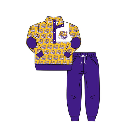 preorder(moq 5) Baby Boys Team Yellow LSU Tigers Pullover Top Pants Clothing Sets 7.23