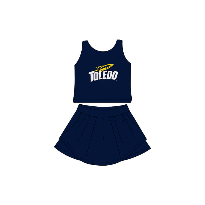 Preorder (moq 5)Baby Girls Navy Toledo Sleeveless Top Skorts Team Sets 6.30