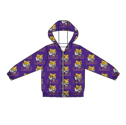 Preorder (moq 5)Baby Boys Purple Long Sleeves Tiger LSU Plaid Hoodies Cardigan Jackets Top 7.24