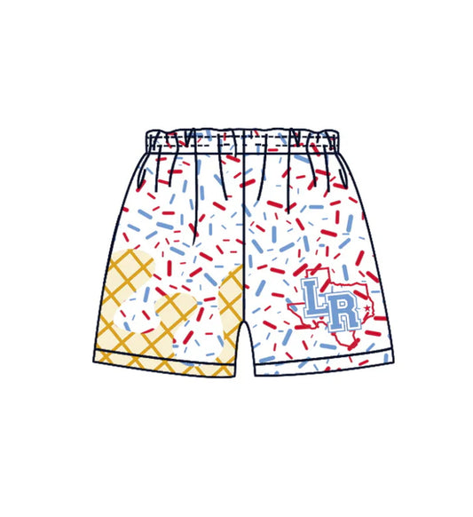 MOQ 5 pcs L R white ice cream sprinkle boys team shorts 8.20