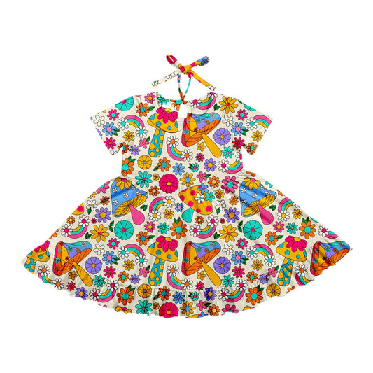 Preorder (moq 5)Baby Girls Colorful Marshroom Short Sleeves Knee Length Dresses 6.4