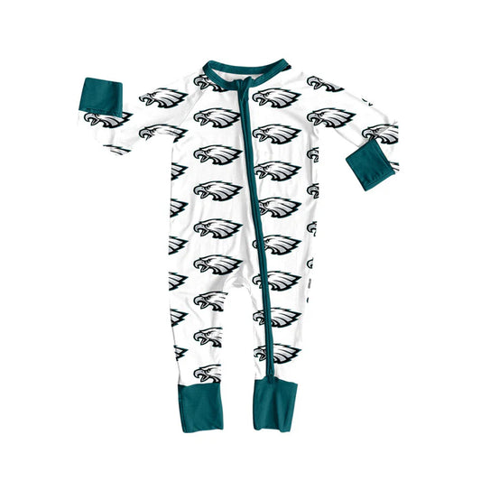 Preorder moq 5 Baby Infant Boys Long Sleeves Eagles Plaid Zipper Romper 7.12