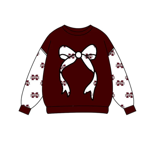 Preorder Moq 5 Baby Girls Dark Red Long Sleeve M State Team Tee Shirts Top 10.16