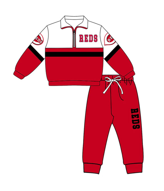 Preorder (moq 5)Baby Boys Reds Zipper Pullover Jogger Pants Team Clothes Set 1.7