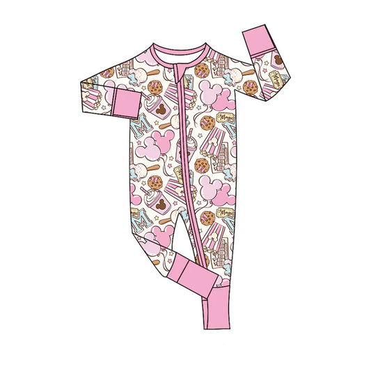 Baby Infant Girls Rompers Cartoon Pink Zip Romper Preorder MOQ 5