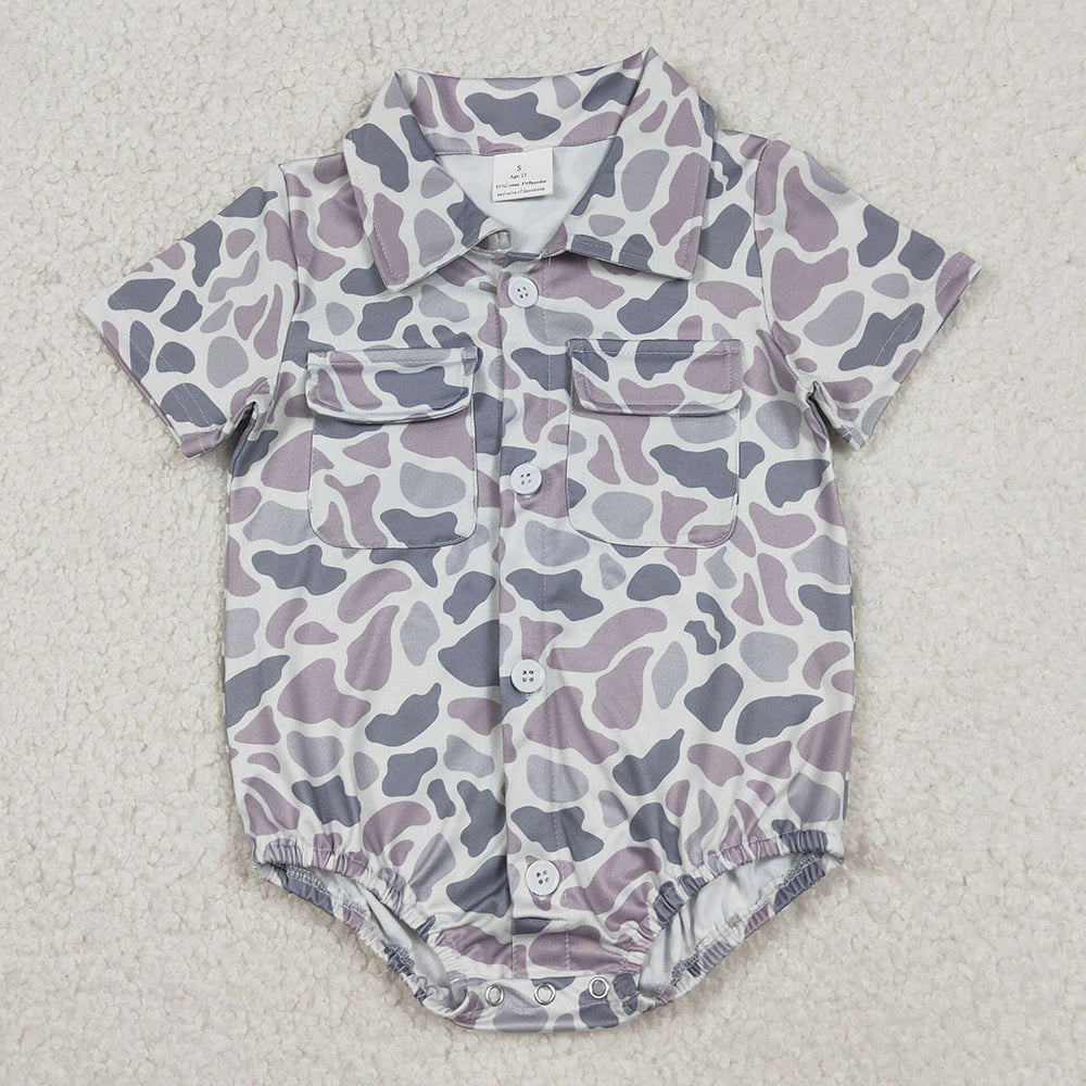 Baby Boys Rompers Southern Light Grey Camo Button Pockets Rompers SR3654 12.20
