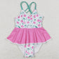 Baby Girls Swimsuits Cherry Pink Green Ruffle One Piece Swimsuits S0251