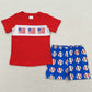 Baby Girls Clothes Baseball Flags Straps Tunic Top Ruffle Shorts Kids Sibling Clothes Boys Sets GSSO0736