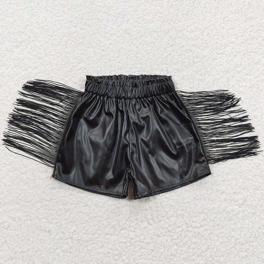 New Design Baby Girls Black Tassel Pleather Shorts Boutique Summer Shorts SS0094