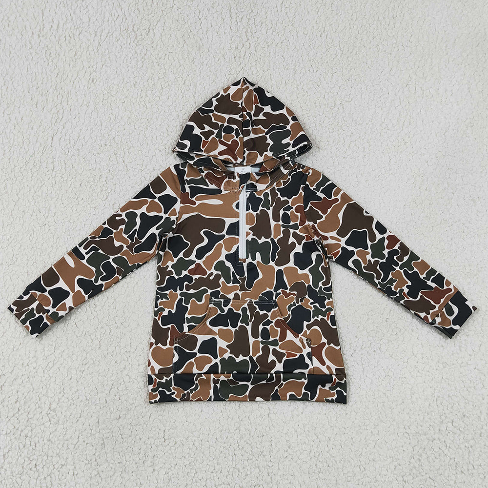 Baby Boys Clothes Long Sleeve Southern Dark Brown Camo Zip Pocket Hoodies Top BT1851
