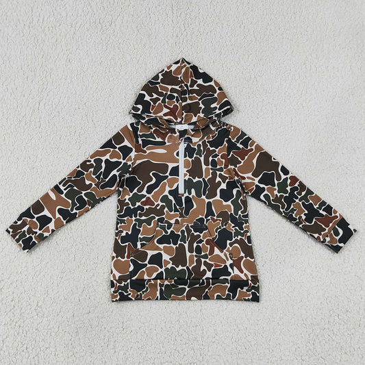 Baby Boys Clothes Long Sleeve Southern Dark Brown Camo Zip Pocket Hoodies Top BT1851