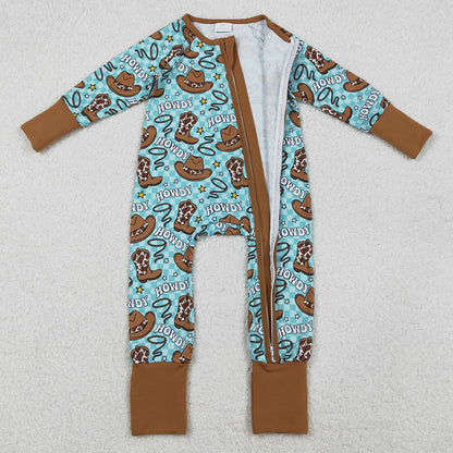 Baby Boys Rompers Howdy Hats Boots Western Checked Zipper Footie Rompers LR2517 11.1