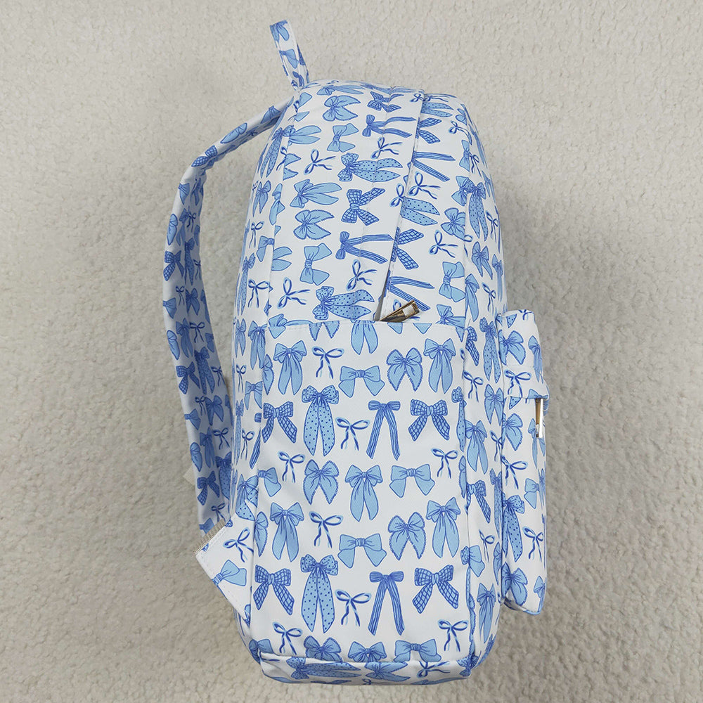 Baby Kids Backpacks Sky Blue Bows Plaid Zipper School Back Bags BA0322 7.19