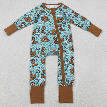 Baby Boys Rompers Howdy Hats Boots Western Checked Zipper Footie Rompers LR2517 11.1